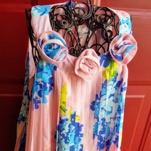 MAXGirls Pink Chiffon Floral Pleated BabyDoll,3-4Y